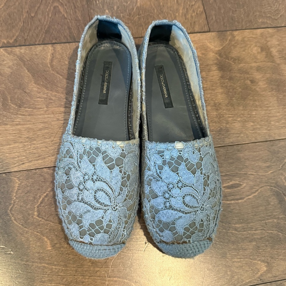 Dolce & Gabbana Women's Gray/Blue Lace Espadrille Flats